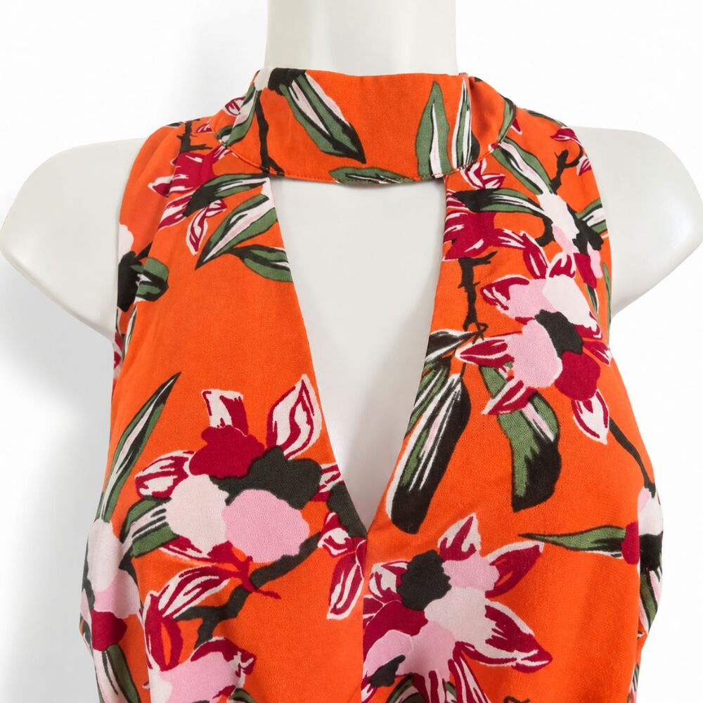 Sam Edelman Floral Halter Maxi Dress Orange Tiered Keyhole Back Tie Wedding 6 - Picture 3 of 11